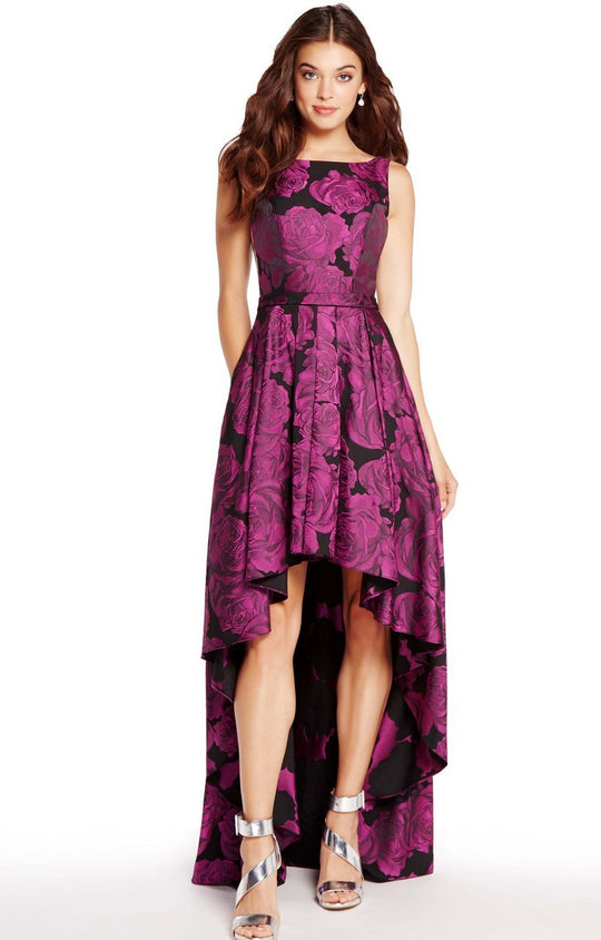 Alyce Paris - 60166 Floral Print Jacquard High Low A-line Dress In Purple and Print