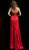 Jovani - 60168 Deep V-neck Satin Trumpet Dress With Slit in Red