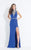 Rachel Allan  - 6016 Beaded High Neck Jersey Gown in Blue