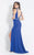 Rachel Allan  - 6016 Beaded High Neck Jersey Gown in Blue