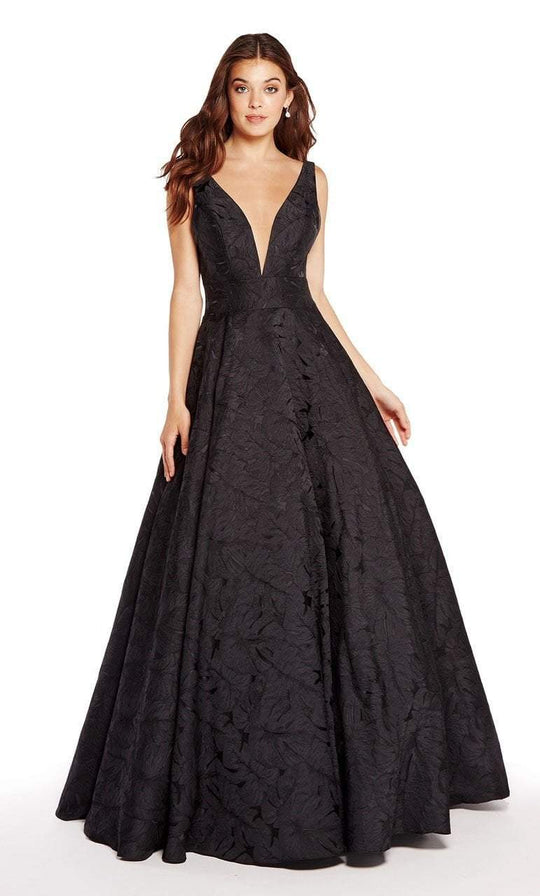 Alyce Paris - 60171 Plunging V-neck Jacquard Ballgown In Black
