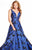 Alyce Paris - 60172 Plunging Floral Sleeveless Evening Gown In Black and Blue