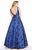Alyce Paris - 60172 Plunging Floral Sleeveless Evening Gown In Black and Blue