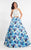Rachel Allan  - 6017 Two Piece Halter Floral Dress in White and Blue