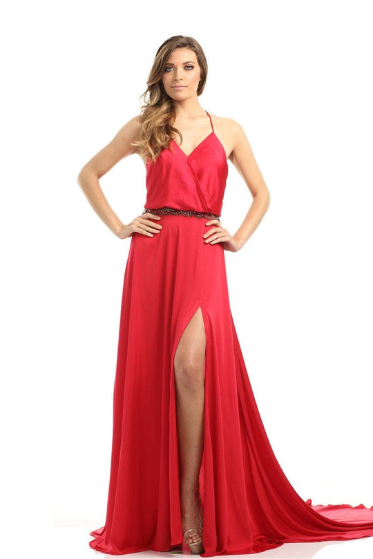 Johnathan Kayne - 6018 Draped Blouson Satin Gown in Red