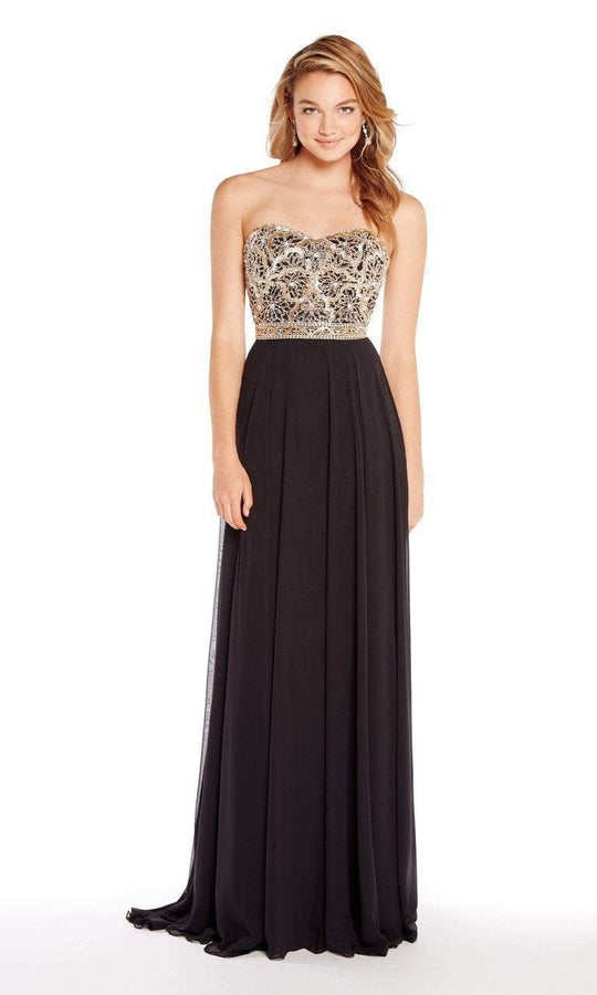 Alyce Paris - 60191 Metallic Beaded Bodice Strapless Chiffon Gown In Black