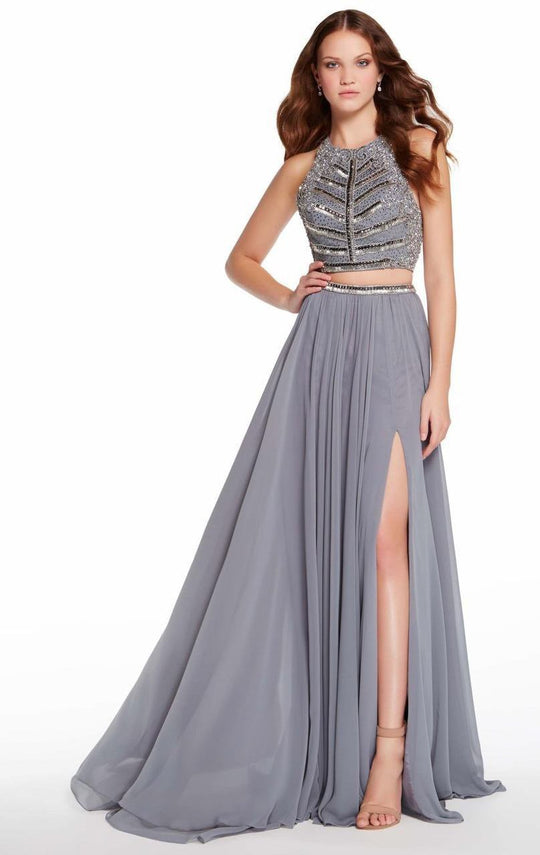 Alyce Paris - 60197 Strappy Two Piece Halter Evening Gown In Neutral and Gray