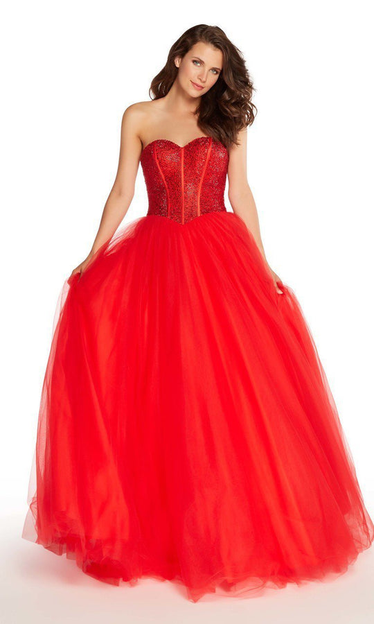 Alyce Paris - 60204 Glittering Strapless Tulle Ballgown in Red