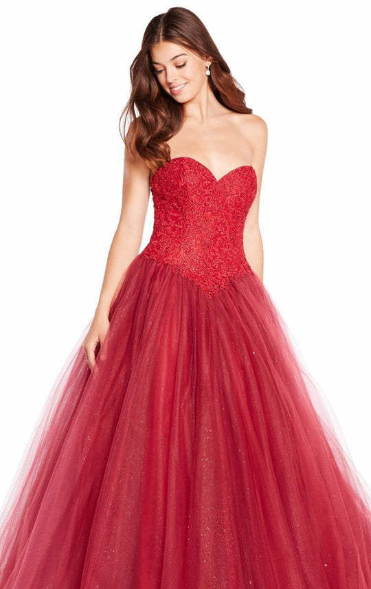 Alyce Paris - 60206 Lace Appliqued Strapless Ballgown In Red
