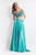 Rachel Allan  - 6020 Beaded V-neck A-line Dress in Green