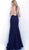 Jovani - 60214 Plunging V-neck Glitter Trumpet Dress in Blue