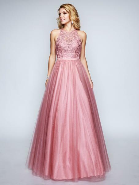 Nina Canacci - 6021 Embroidered Illusion Bodice Tulle Ballgown In Pink