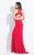 Rachel Allan  - 6021 Two Piece Halter Gown with Slit in Red