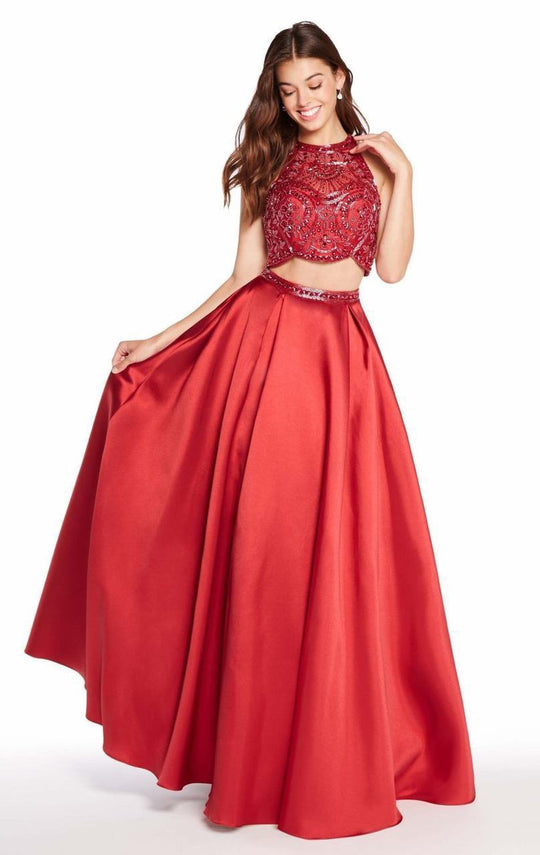 Alyce Paris - 60220 Embellished Two Piece Halter Evening Gown In Red