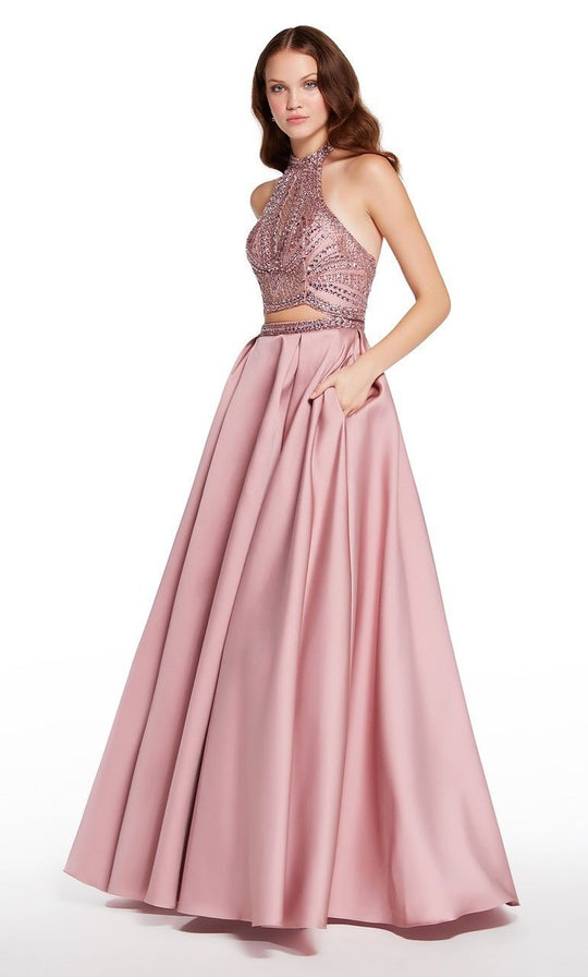 Alyce Paris - 60223 Beaded Halter Neck Two-Piece A-line Gown In Pink