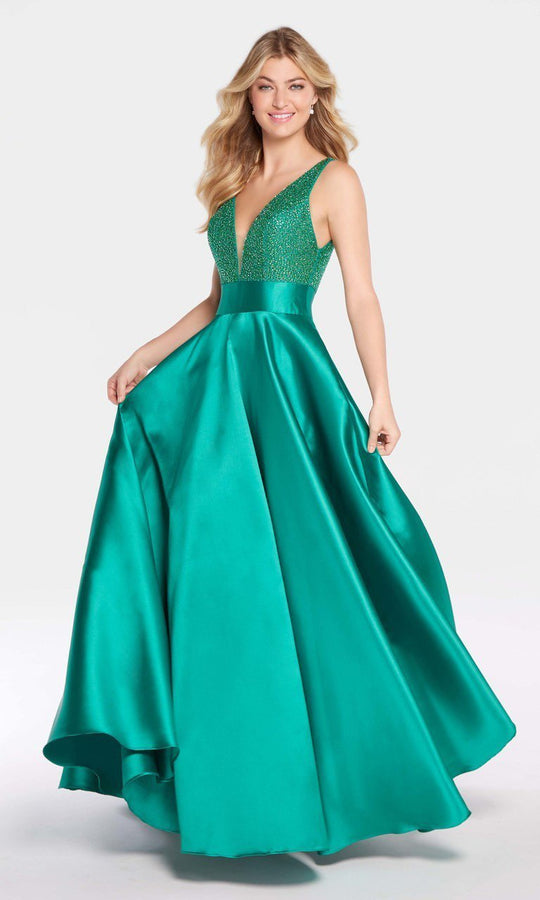 Alyce Paris Beaded Plunging V-Neck Mikado A-Line Gown 60224 in Green