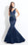 Rachel Allan  - 6022 Plunging V-neck Mermaid Dress in Blue