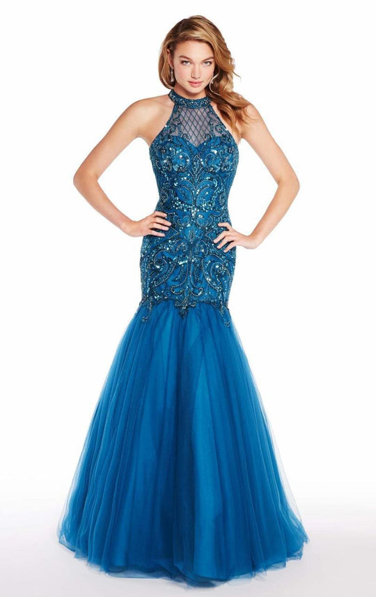 Alyce Paris - 60232 Embellished High Halter Trumpet Gown In Blue