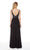 Alyce Paris - 60242 Leather Deep V-neck Chiffon A-line Dress in Black