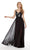 Alyce Paris - 60242 Leather Deep V-neck Chiffon A-line Dress in Black