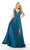 Plunging V-Neck High Slit A-Line Gown in Blue and Green