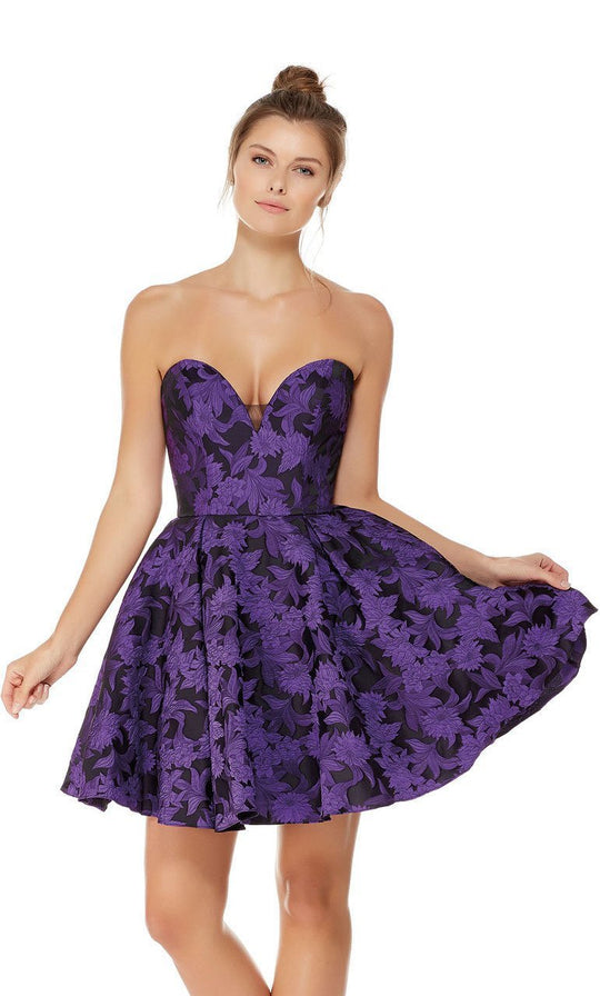 Strapless Sweetheart A-Line Cocktail Dress in Purple and Black