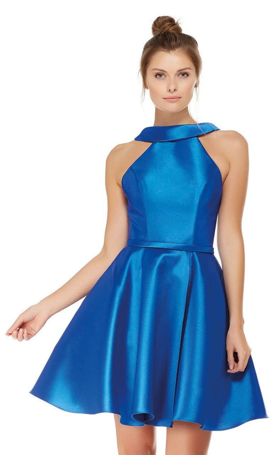 Fitted High Halter Cocktail Dress in Blue