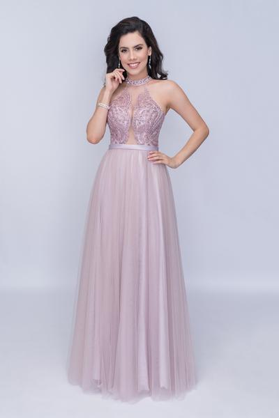 Nina Canacci - 6026 Beaded Lace High Halter A-line Dress