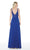 Plunging Beaded Bodice High Slit Gown in Blue