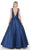 Plunging V-Neck Mikado Ballgown in Blue