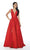 Plunging V-Neck Taffeta High Slit Gown in Red