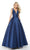Plunging V-Neck Mikado Ballgown in Blue