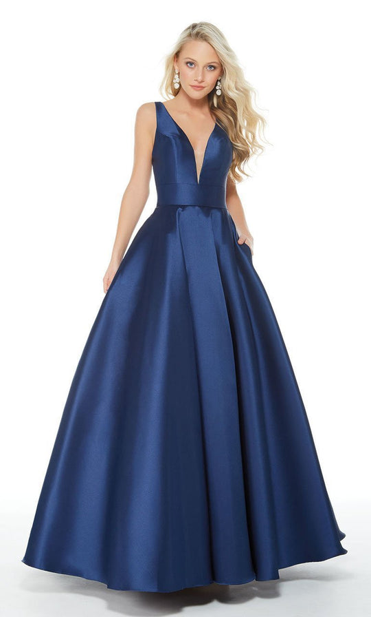 Plunging V-Neck Mikado Ballgown in Blue