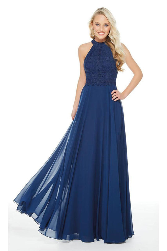 Alyce Paris - 60256 Halter A-Line Evening Dress with Keyhole Cut Back in Blue
