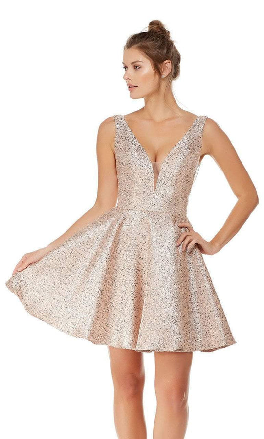 Plunging V-Neck Metallic Jacquard Dress in Pink