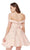 Brocade Off-Shoulder A-line Cocktail Dress in Neutral and Pink