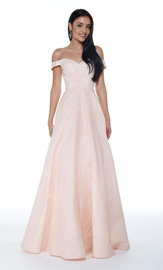 Jacquard Off-Shoulder Ballgown in Pink