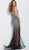 Jovani - 60271 Sequined Deep V-neck Tulle Trumpet Dress in Black