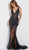 Jovani - 60272 Beaded Plunging V-Neck Illusion Gown in Black