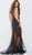 Jovani - 60272 Beaded Plunging V-Neck Illusion Gown in Black