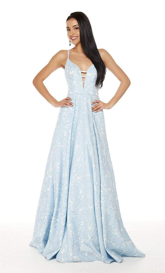 Jacquard Deep V-neck A-line Dress in Brown