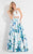 Rachel Allan  - 6028 Floral Halter A-line Dress in White and Blue