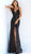Jovani - 60292 Plunging Sweetheart Sequined High Slit Gown in Black
