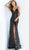 Jovani - 60292 Plunging Sweetheart Sequined High Slit Gown in Black