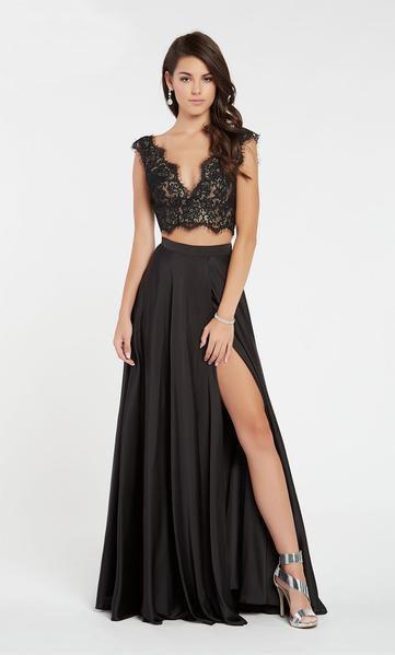 Alyce Paris - 60299 Two Piece Scalloped Plunging V Neck Gown In Black and Neutral