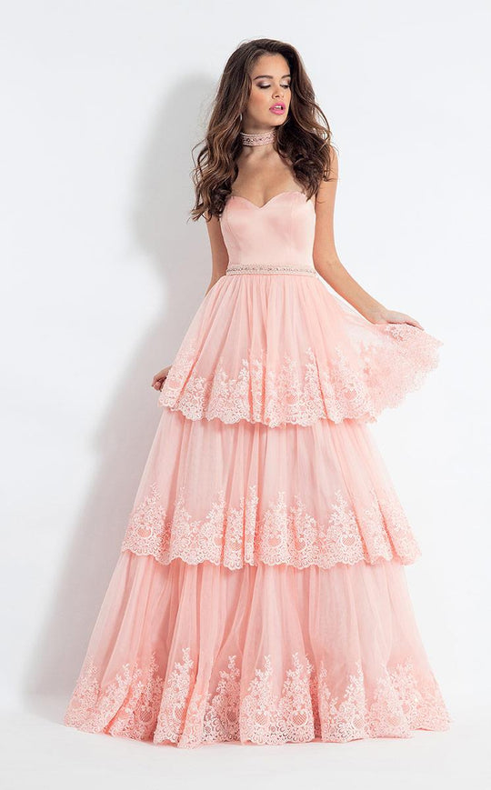 Rachel Allan  - 6029 Lace Appliqued Strapless Gown in Pink