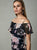 Cachet - 59433 Off Shoulder Floral Print High Slit Gown In Black and Floral