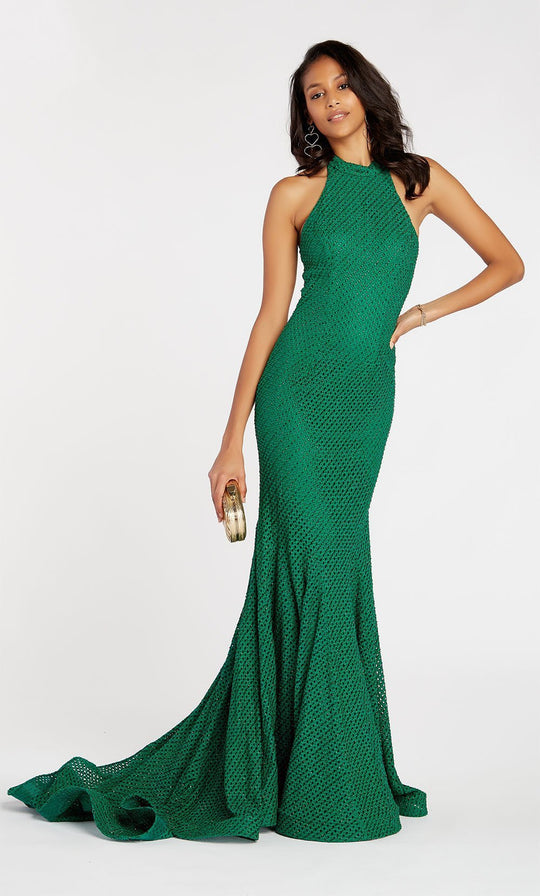 Alyce Paris - 60317 Diamond Lace High Halter Trumpet Dress In Green