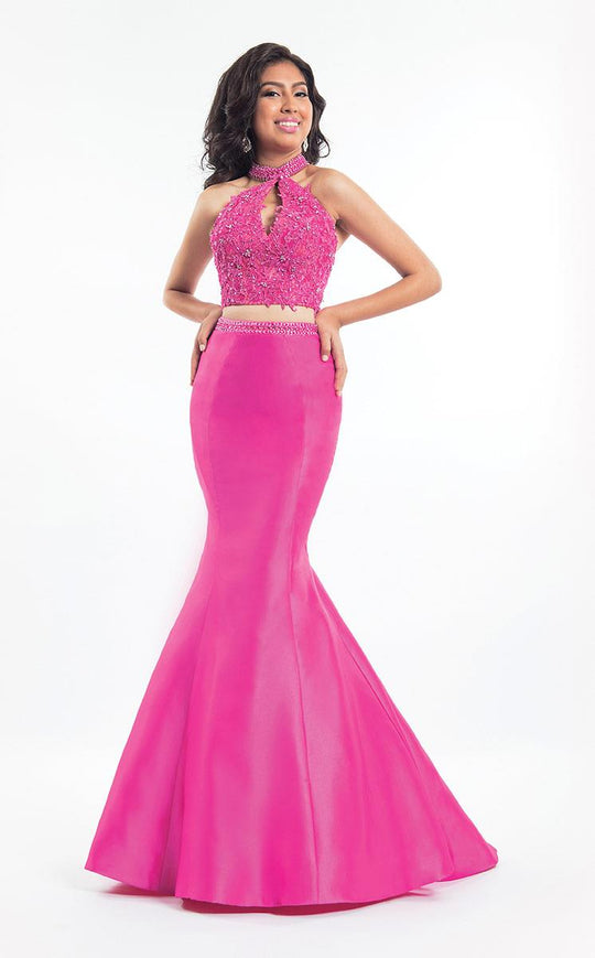 Rachel Allan  - 6031 Lace Halter Mermaid Dress in Pink