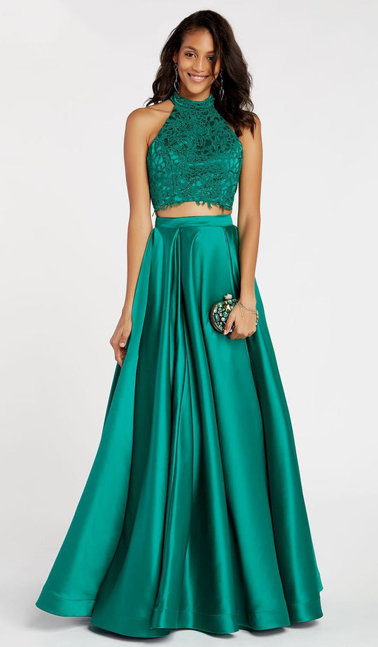 Alyce Paris - 60333 Two-Piece Strappy Lace Bodice A-Line Gown In Green